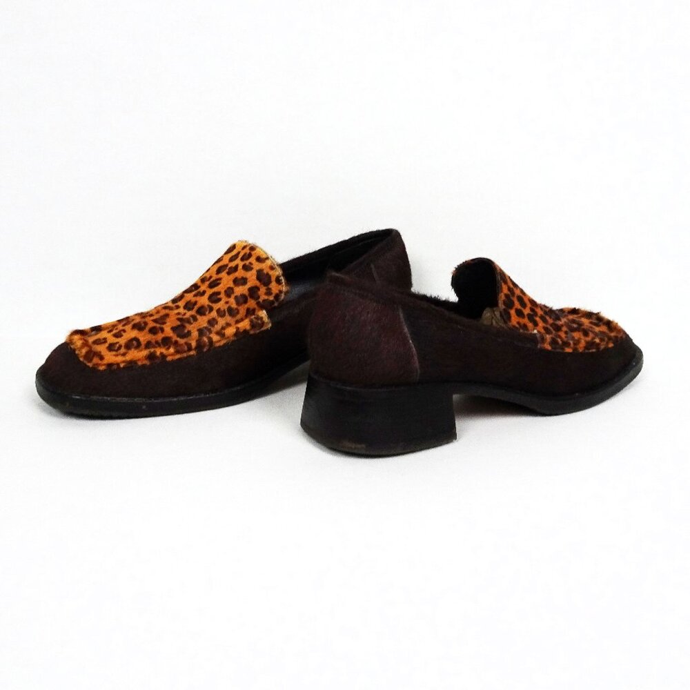 Vintage 1990’s Kenneth Cole Pony Hair Leather Loafers Shoes Womens 9 Fur Leopard